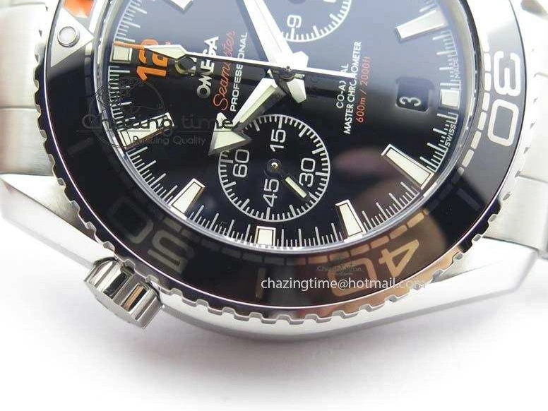 0413 Sustainable Planet Ocean Master Chronometer Chrono SS OM 1:1 Best Edition Black Dial On SS Bracelet A 8179